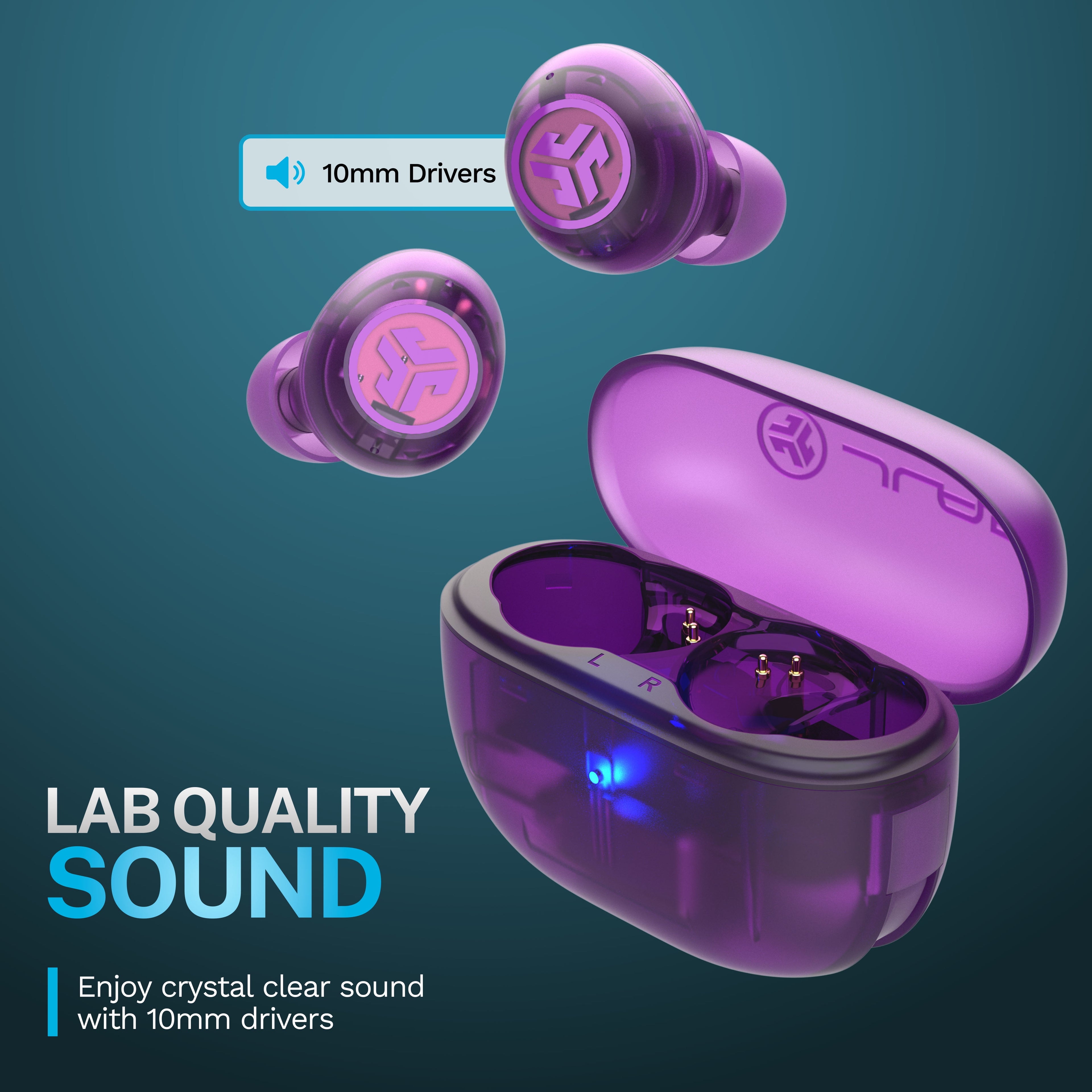 GO Pop ANC Bluetooth Earbuds, Charging Case, Transparent Purple