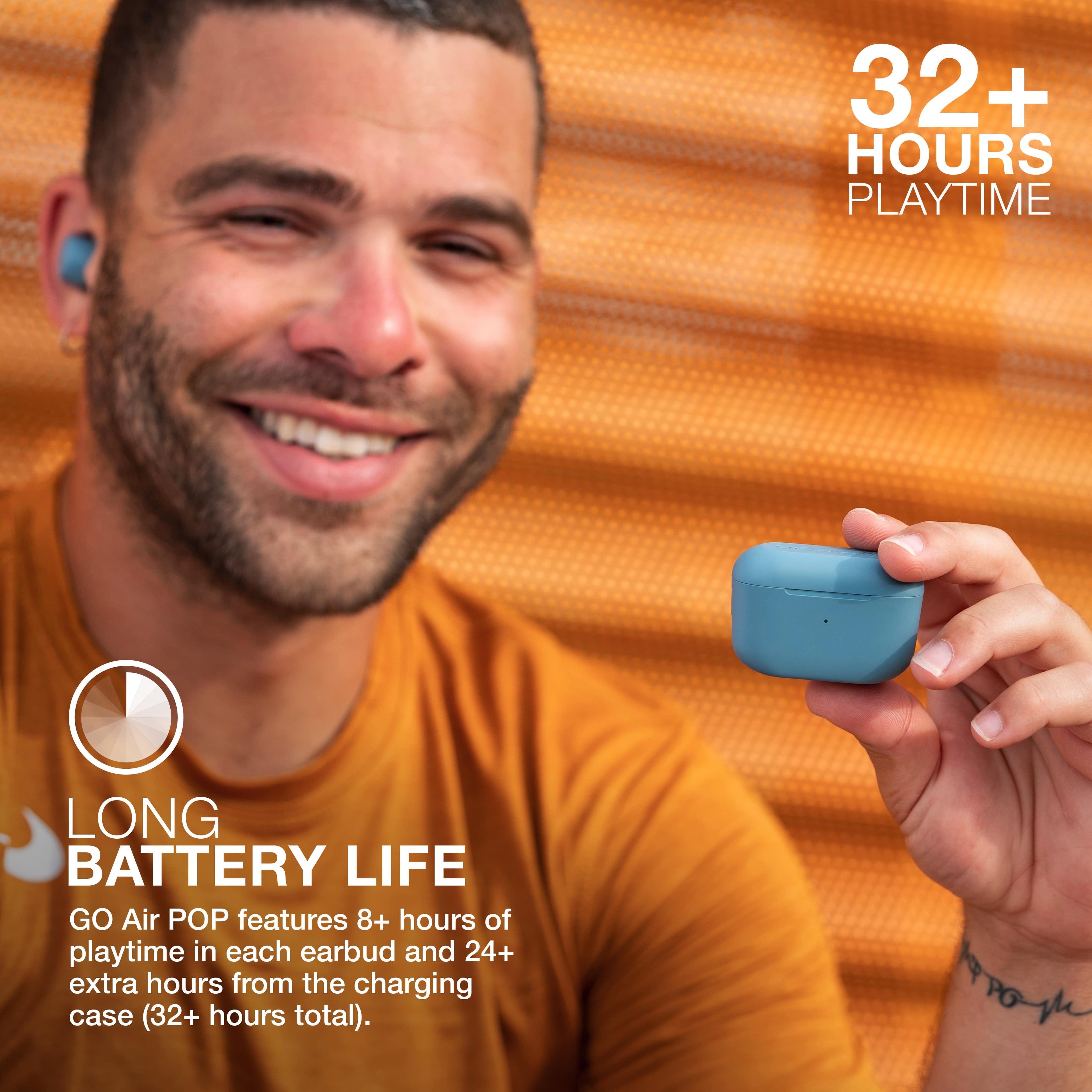 JLab GO AIR POP TRUE WIRELESS BLUETOOTH EARBUDS WITH 35+ HOURS PLAYTIME CUSTOMIZABLE EQ FAST CHARGING INTEGRATED CABLE TOUCH CONTROLS