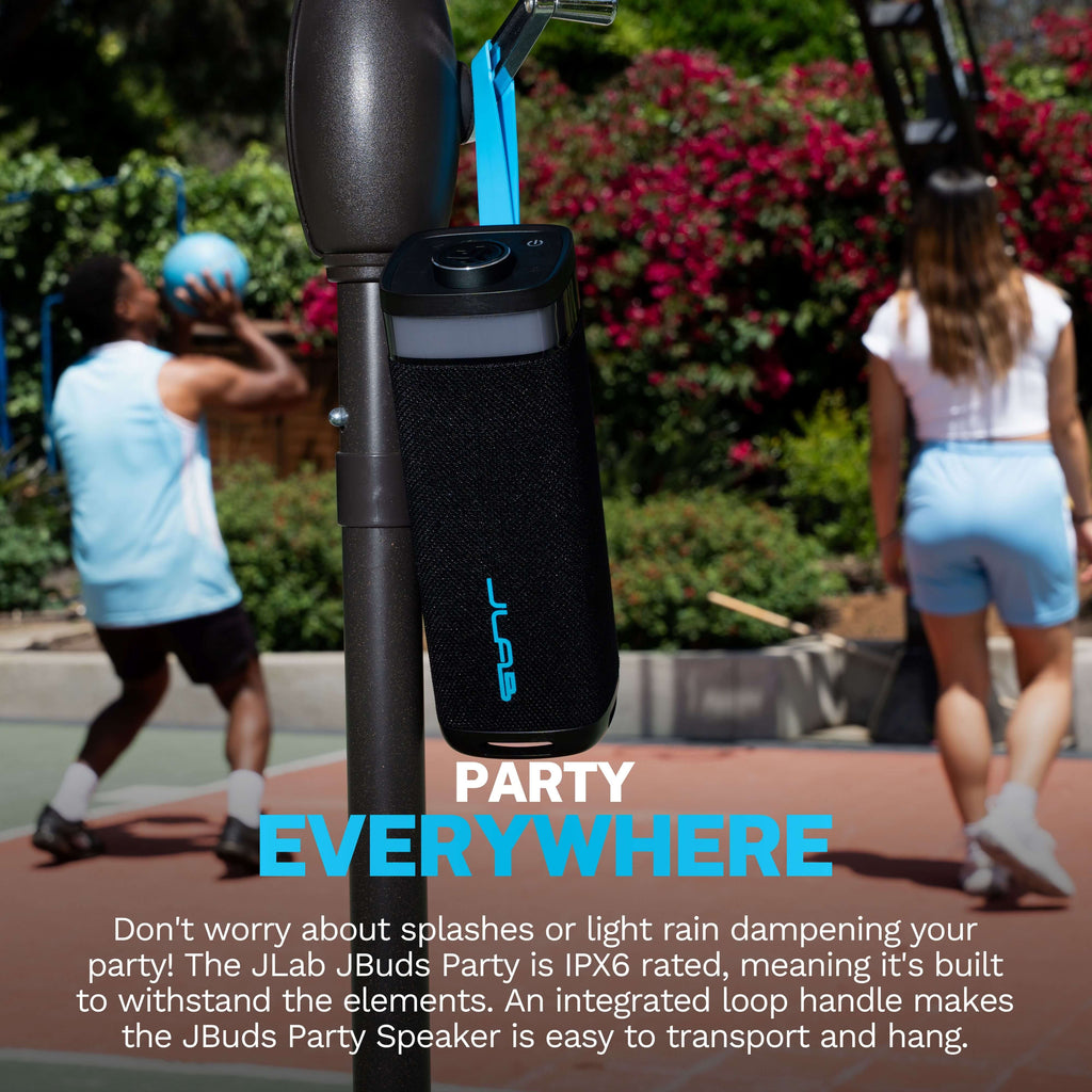 Jbuds Party – Portable Bluetooth Speaker with 30W Powerful Sound, 12+ Hour Playtime, RGB Lighting, Labsync Multi-Speaker Pairing, and Splashproof Design – Black