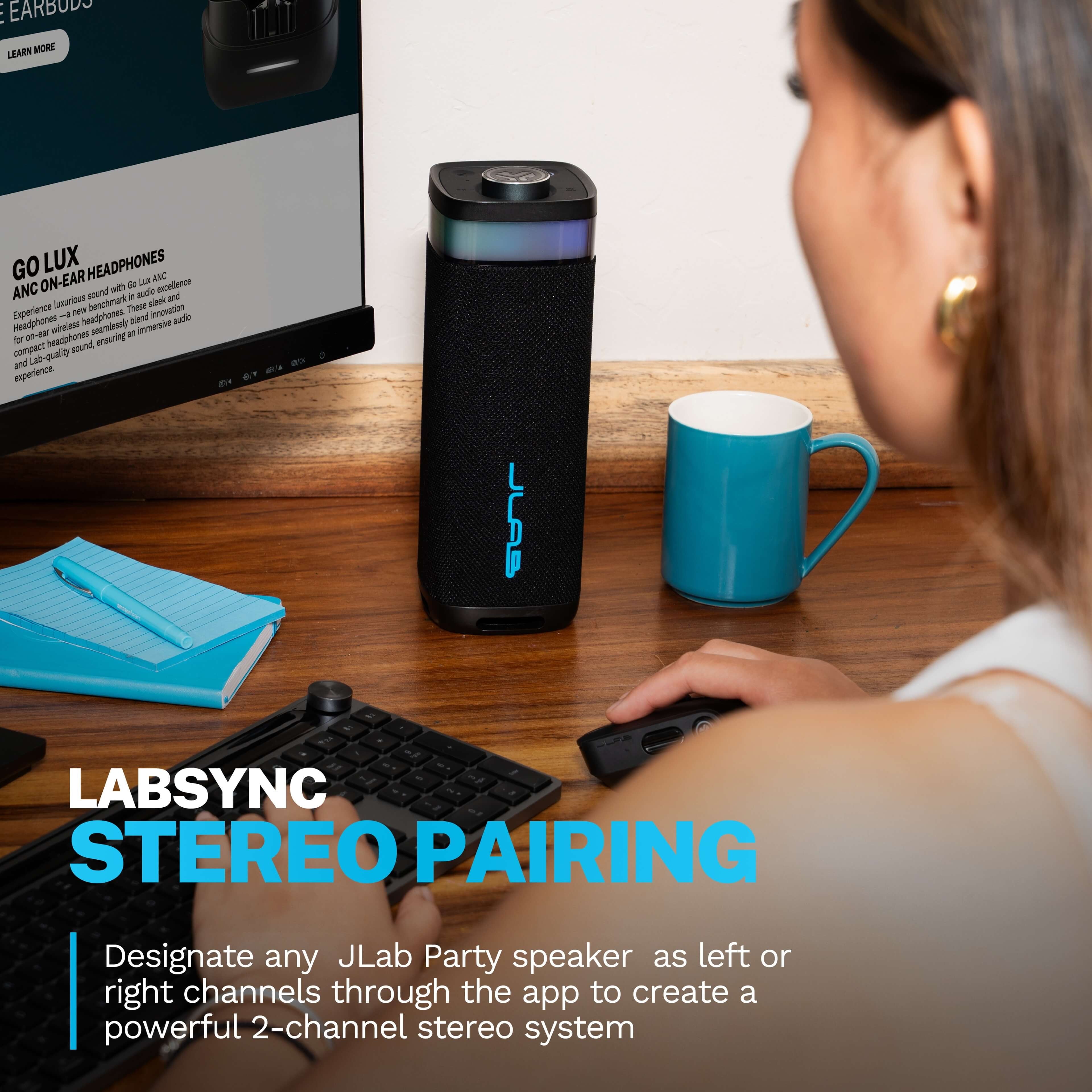 Jbuds Party – Portable Bluetooth Speaker with 30W Powerful Sound, 12+ Hour Playtime, RGB Lighting, Labsync Multi-Speaker Pairing, and Splashproof Design – Black